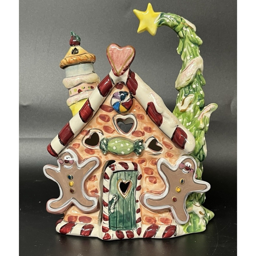 Blue Sky Clayworks Christmas GINGERBREAD Tea‎ Light Candle House Whimsical